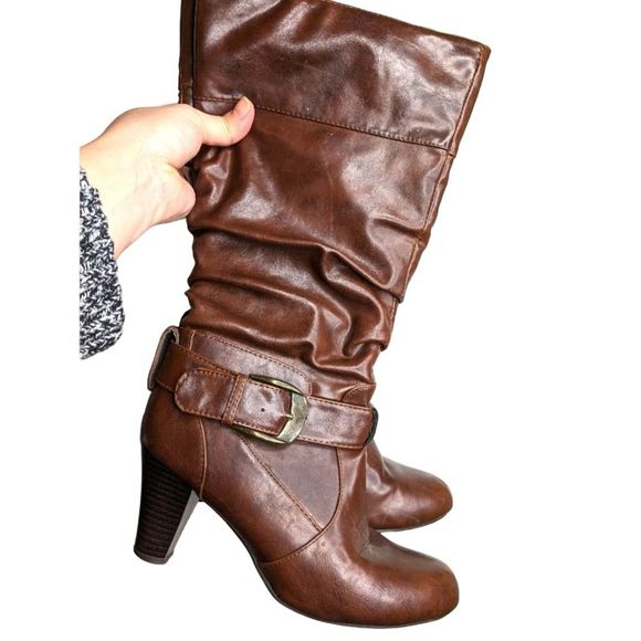 Brown Slouchy Mid Heel Boots - Women's Size 7 - Picture 1 of 5